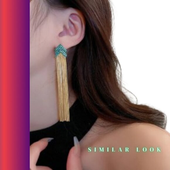 NWT Jessica Simpson Long Rain Multicolor Earrings crystals gold 3" shapes - Picture 5 of 6